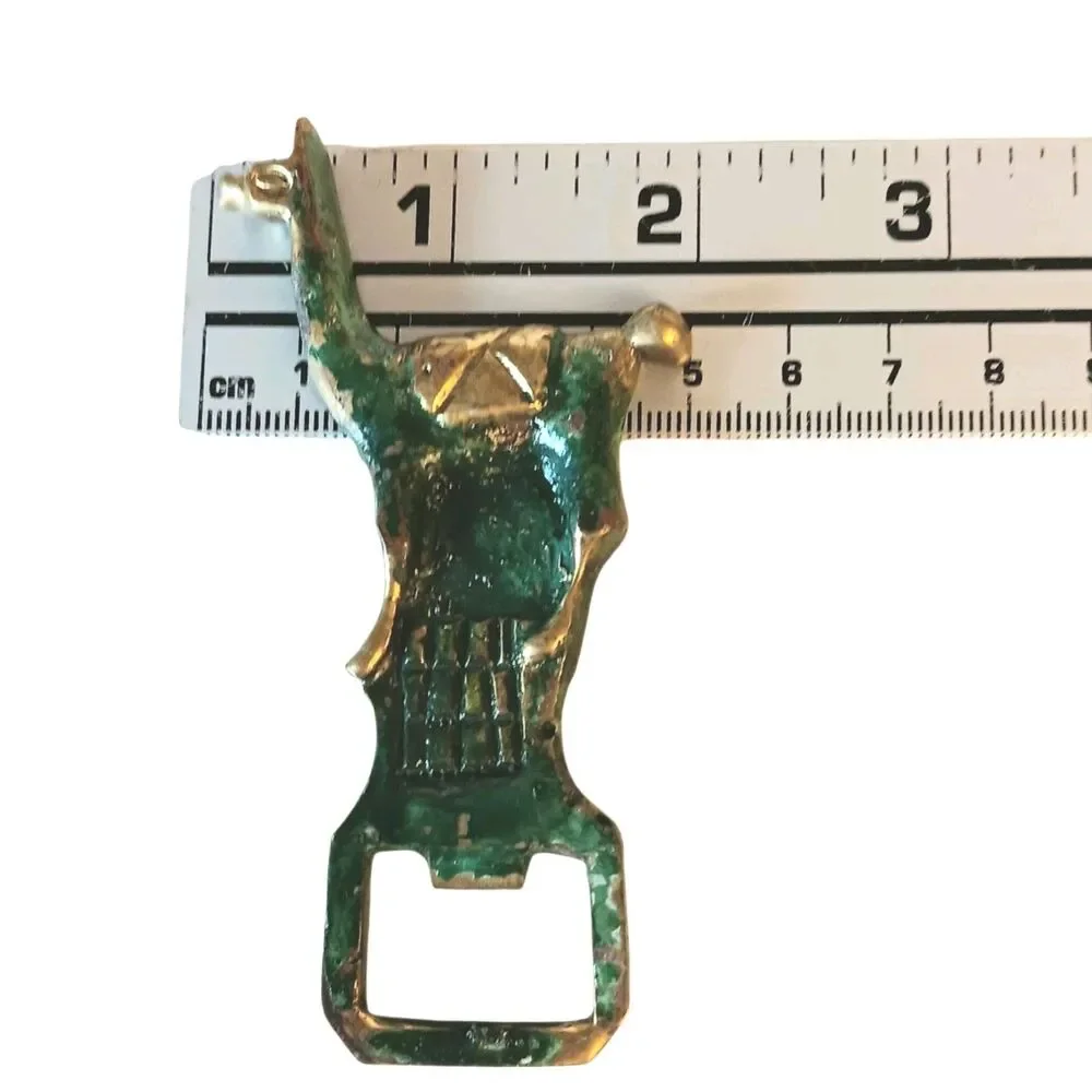 Vintage Llama Alpaca Shaped Beer Nottle Opener Green And Gold Metal 4